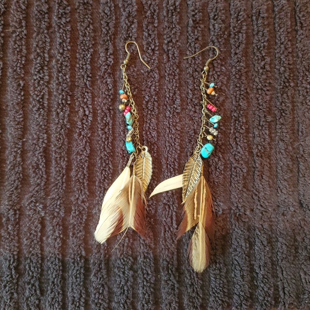 Feather and SW bead earrings